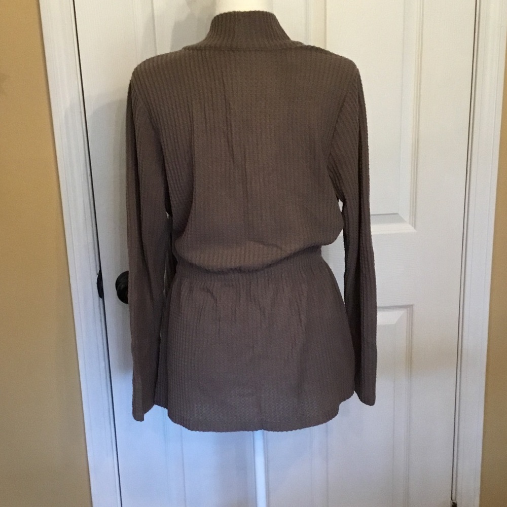 AnyBody Taupe Open-Front Draped Ribbed Cardigan - Picture 4 of 6